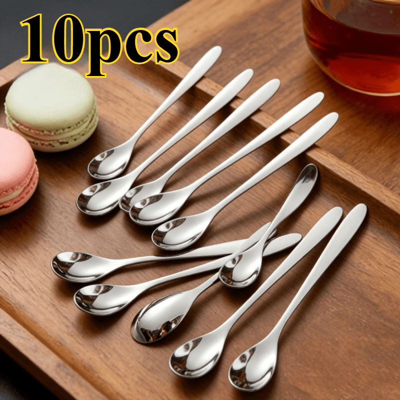TEMU 10pcs Mini Stainless Steel Dessert Spoon Round Spoon Edge Polishing Treatment Firm Not Easy To Rust Family Consumable Ice Cream Cake Pudding