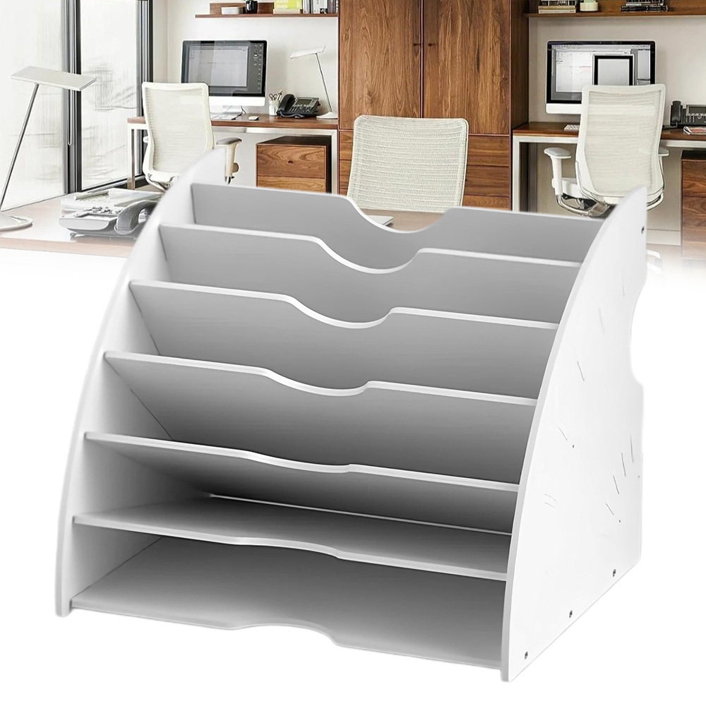 Image of 1pc Plastic 6-tier Fan-shaped Desktop Document Holder For Office White 33.5x28x28cm