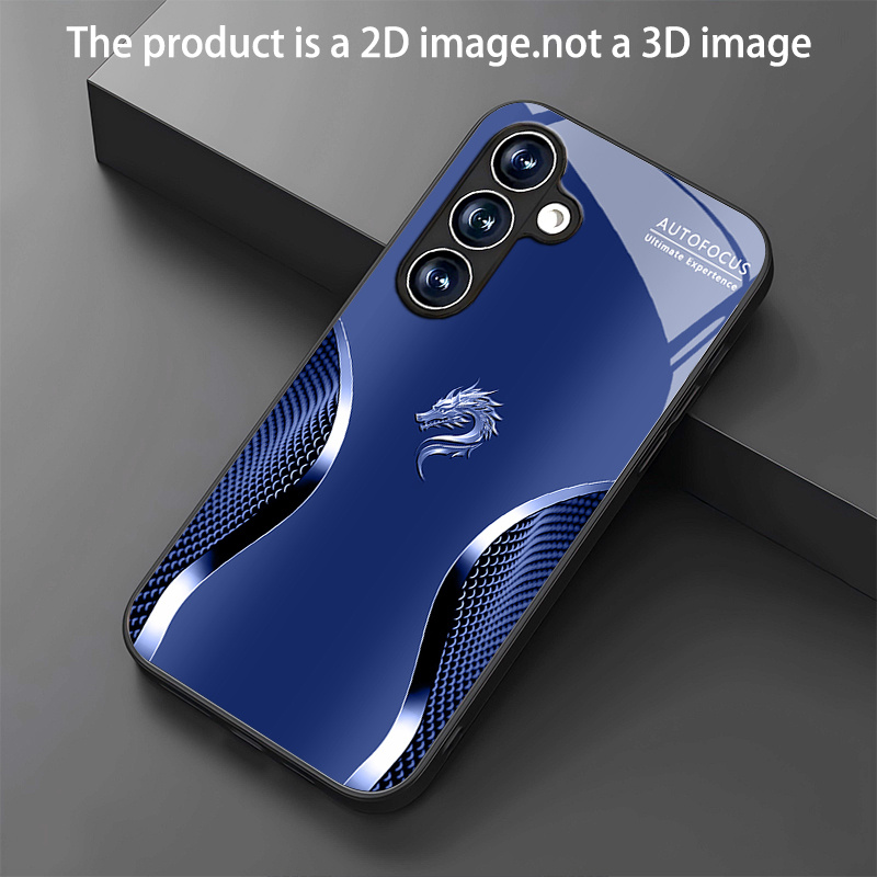 TEMU Minimalist Blue Wave Pattern Glass Phone Case Cover Suitable For For Galaxy S25/s25 Plus/s25 Ultra/s24/s24 Fe/s24 Plus/s24 Ultra/s23 /s23