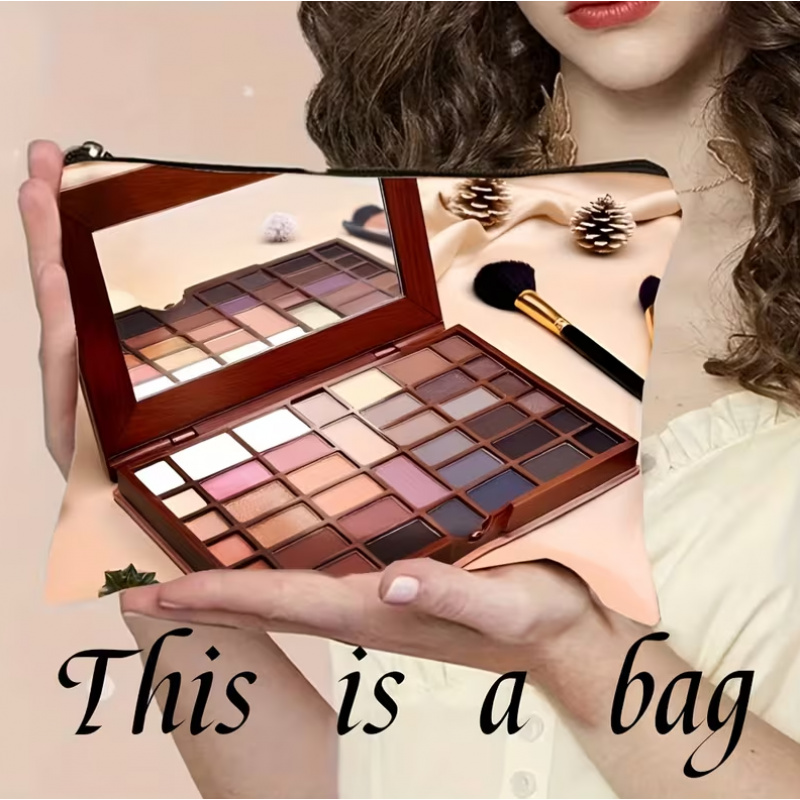 E-shop Kosmetiktasche mit bedrucktem Design, ohne Struktur, 2D-Druck. Dies ist eine Make-up-Tasche mit Kosmetikwerkzeug-Druck, eine tragbare