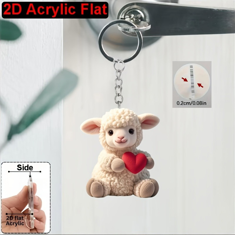 TEMU 2d Flat, 2d Flat -hugging Sheep Acrylic Keychain, Cartoon Animal Pendant, Car Keychain & Backpack Hanging Decoration, Festival Small Gift, 2d