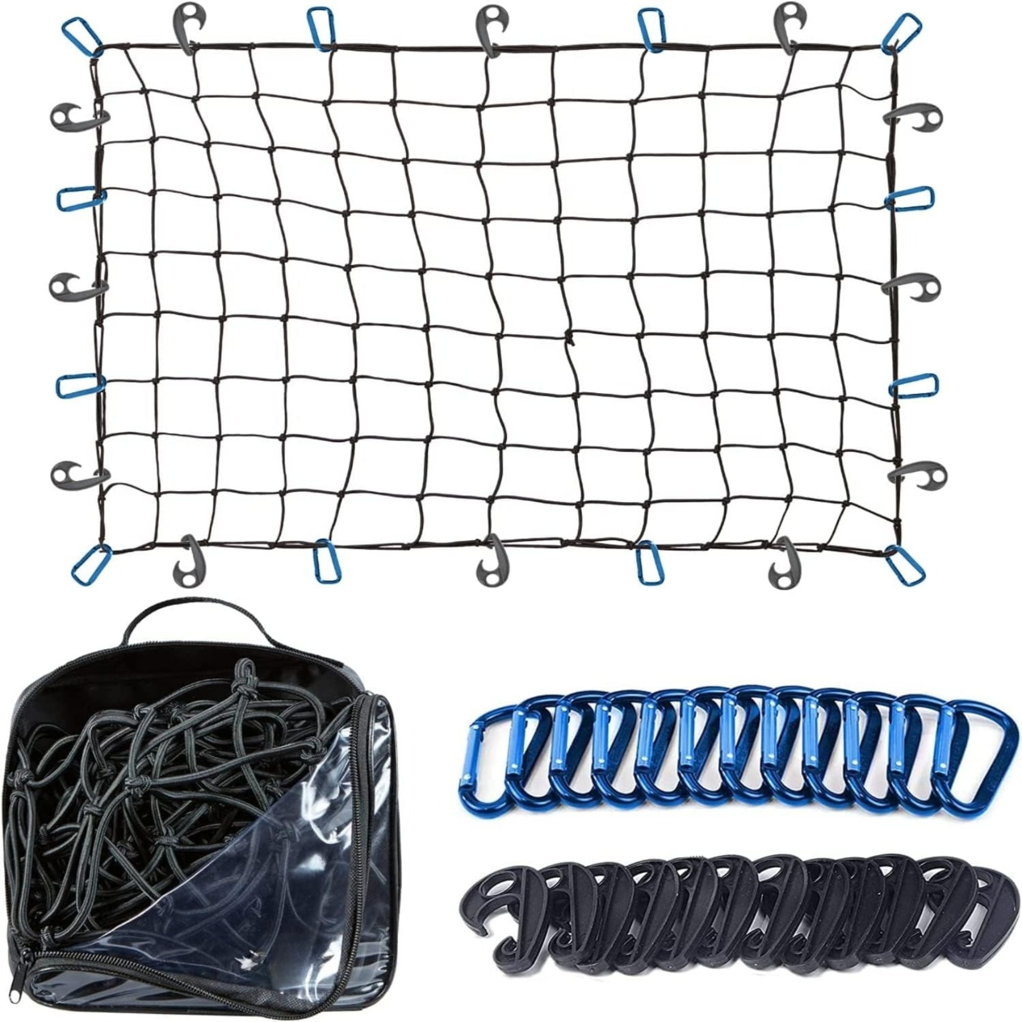 TEMU Rete Resistente per Camion, Misura 3 X 4 Piedi, 12 Ganci, 12 Clip Blu e una Borsa di Stoccaggio, per Fissare Carichi in , SUV e su Portapacchi