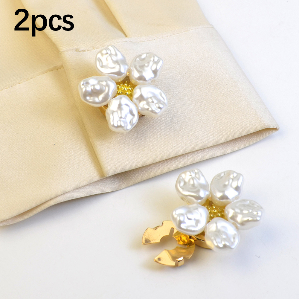 E-shop 2er-Set Perlenschalen-Blumen Metall Abnehmbare Knopfleisten | 3cm Goldene Elegante Manschettenkragen Dekoration für Damen Hemd Anzug, Elegantes