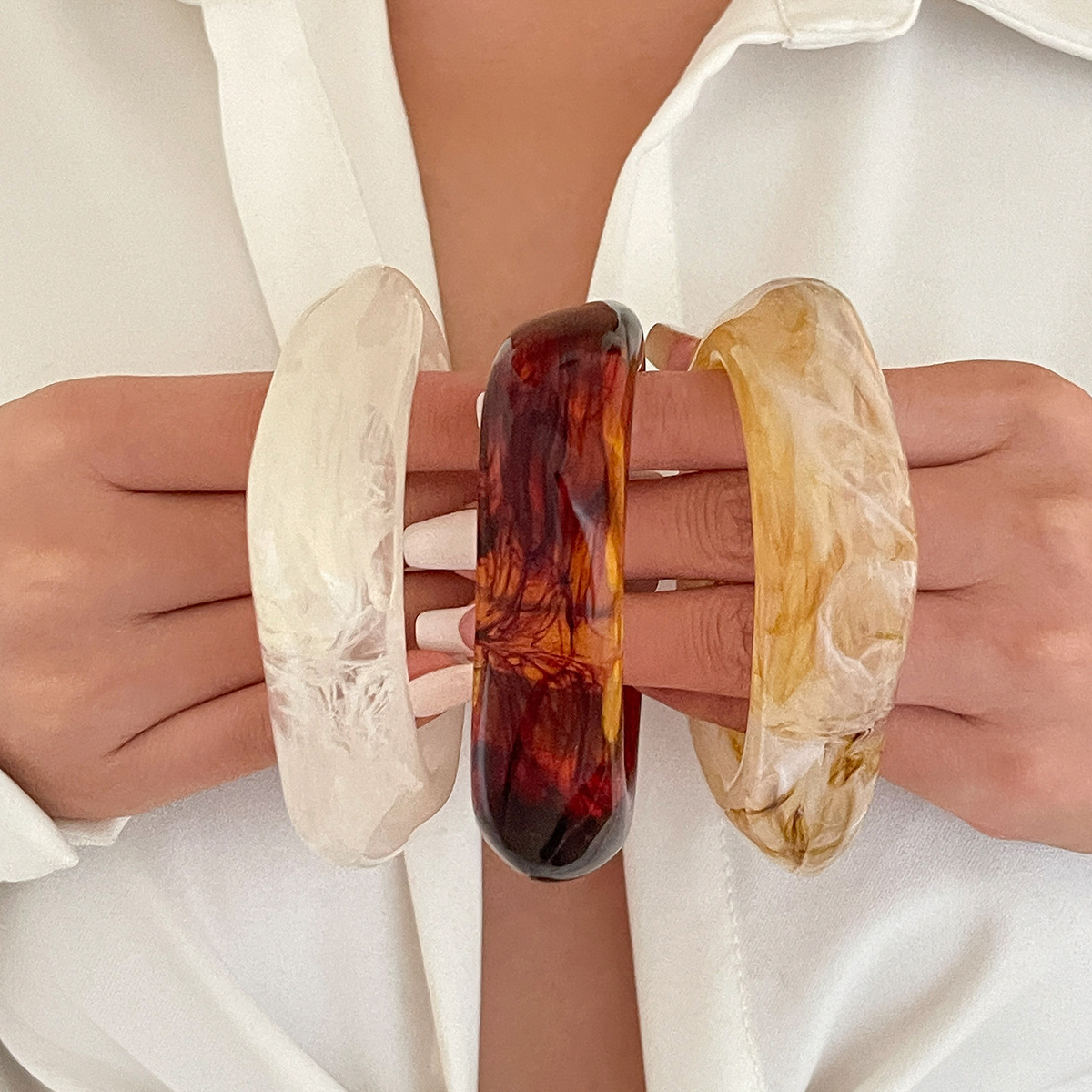 Retro Irregular Ombre Acrylic Bracelets Set - 3pcs
