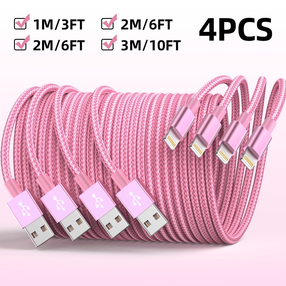 TEMU 4-pack Mfi-certified Data Cable Charging Set 3-foot/6-foot/10-foot Length Options Compatible With Iphone 14/13/12/11 Series, Ipad, Airpods