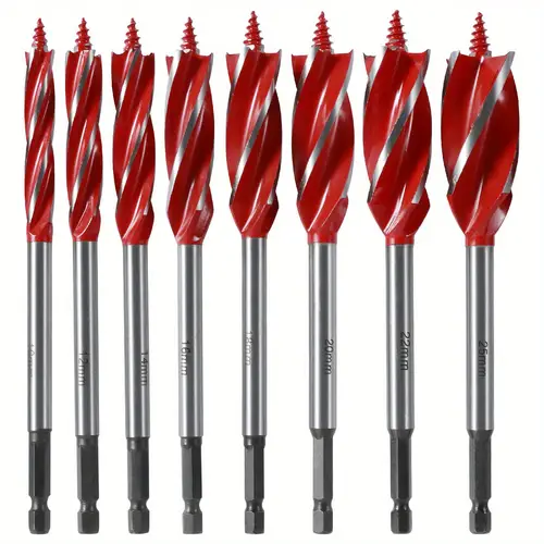 8pcs wood auger drill bit set high carbon steel 4 flute cut drilling bit 25mm self tapping hex shank wood hole drill bit precise woodworking bit for hardwood plastic