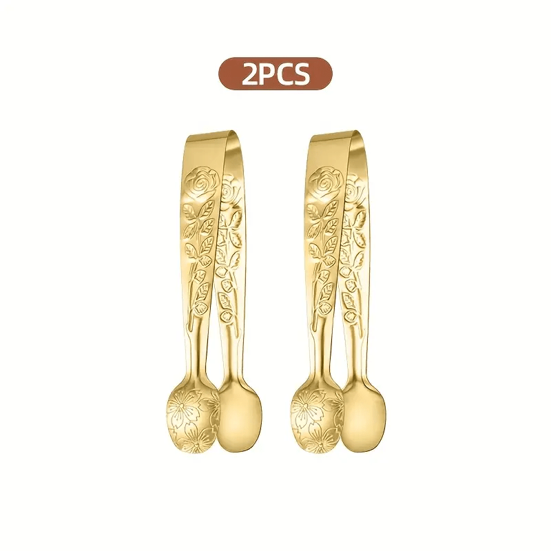 E-shop 2/4 Stück Set Kleine Lebensmittelzangen mit Rosengriff Edelstahl Zuckerwürfelzange Eiswürfelzange Geeignet für Tee, Kaffee, Desserts, Snacks,