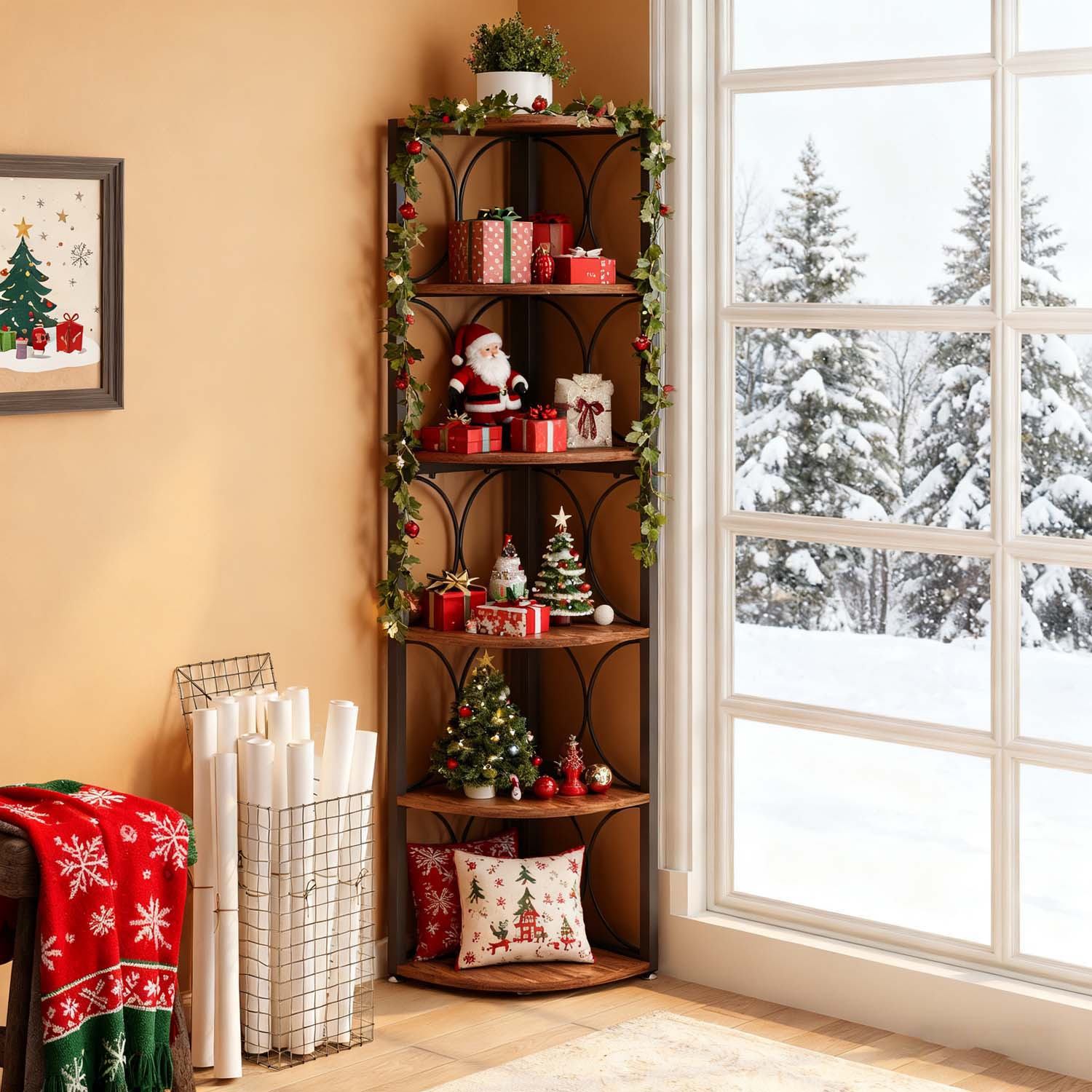 66.9 Inch Corner Ladder Shelf Stand - 5 Tier Freestanding Bookshelf For Small Space Storage, Living Room Bedroom Bathroom Organizer, Daily Gift Idea And Home Essential