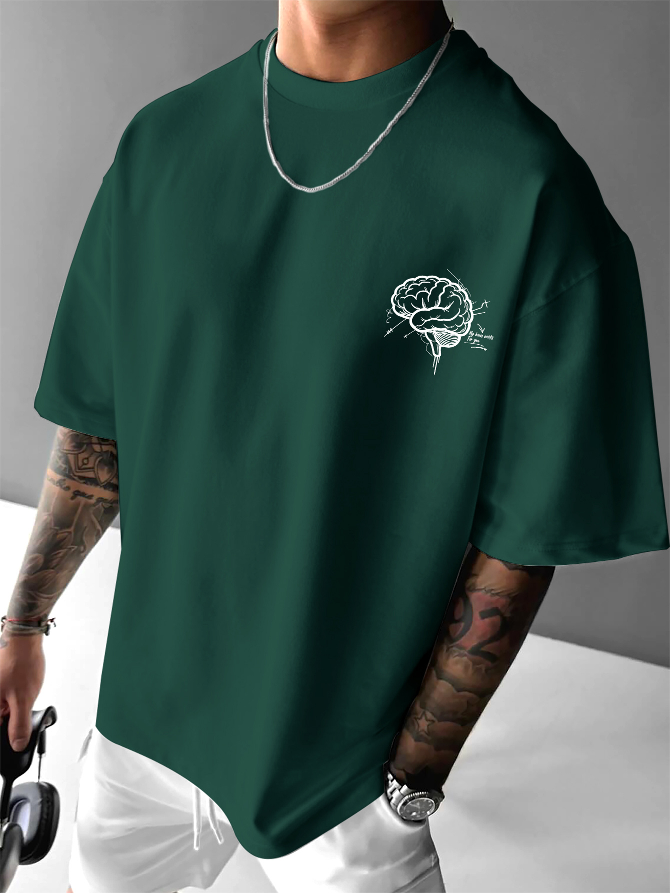 American Style Men'S Casual Round Neck T-Shirt with Thought-Provoking Slogan And Brain Print for Casual Gatherings And Trendy Outfits