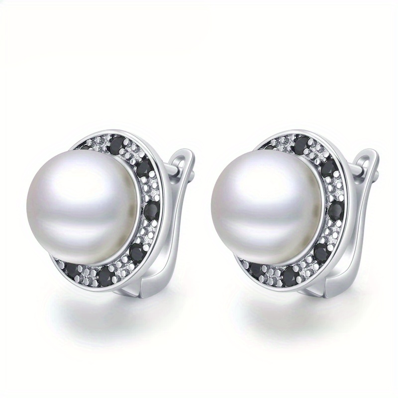 Women's Vintage-style Earrings Featuring Pearls With Black Stones
