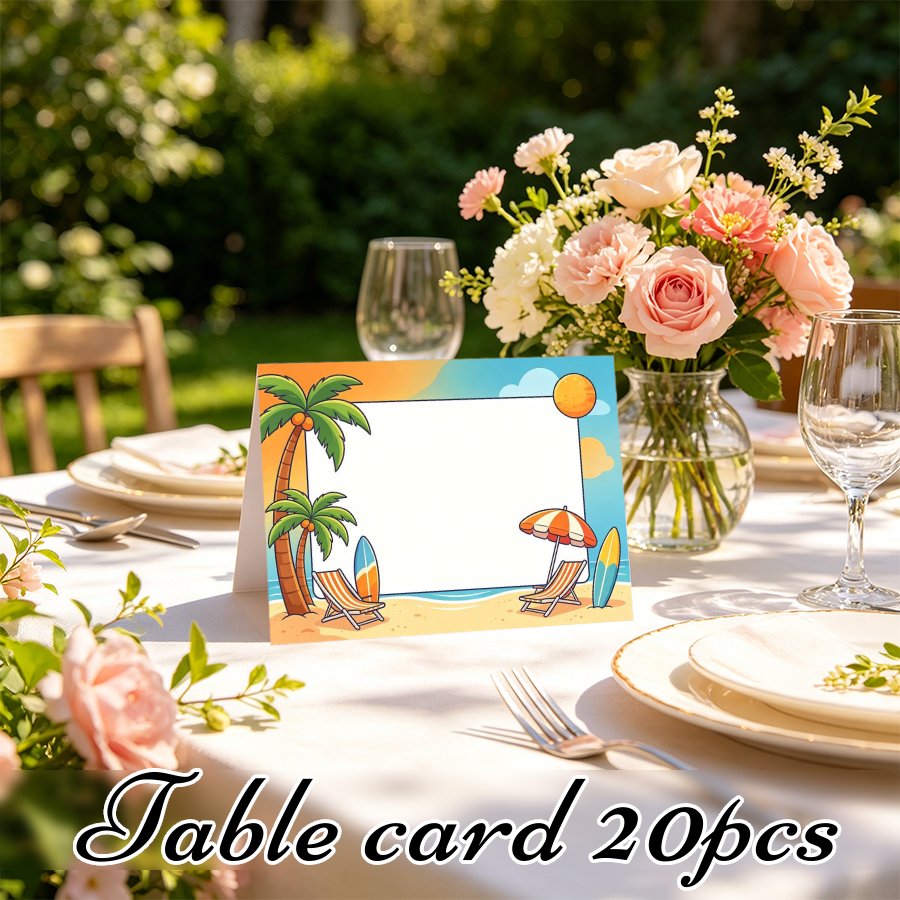 TEMU Cards | 20pcs 3.5 X 4.7 Inch Paper Beach Party Birthday Cards, Creative Blank Name Table Cards For Banquet, Foldable Tent Table Cards, Summer