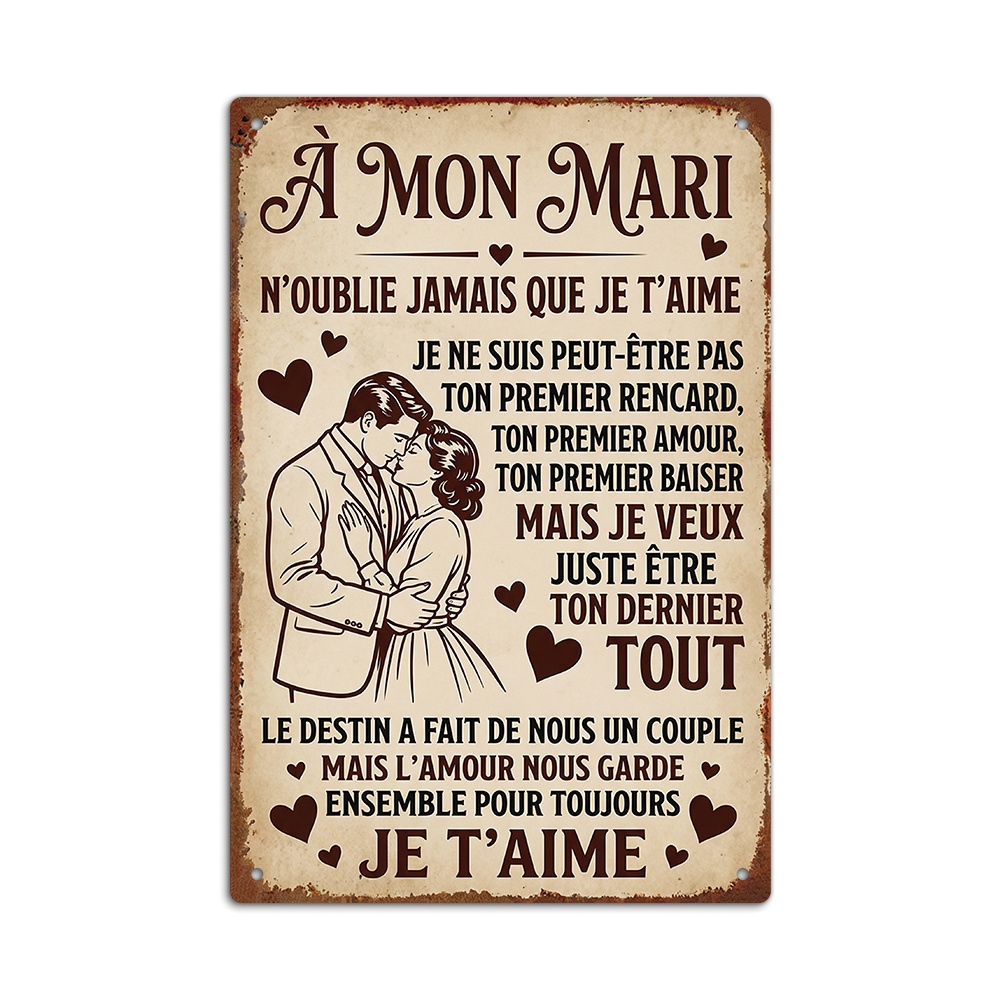 TEMU 1pc PUTUO DECOR Enseigne Métal Vintage Française "À " - Décoration Murale Française pour Mari, Cadeau Petit Ami, Enseigne Rétro pour Mariage,