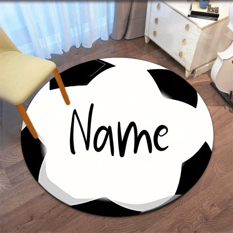 TEMU Alfombra Redonda Personalizable con Diseño de Fútbol, Tapete Antideslizante 100% Fibra, Alfombra Duradera para Interiores, con /Texto