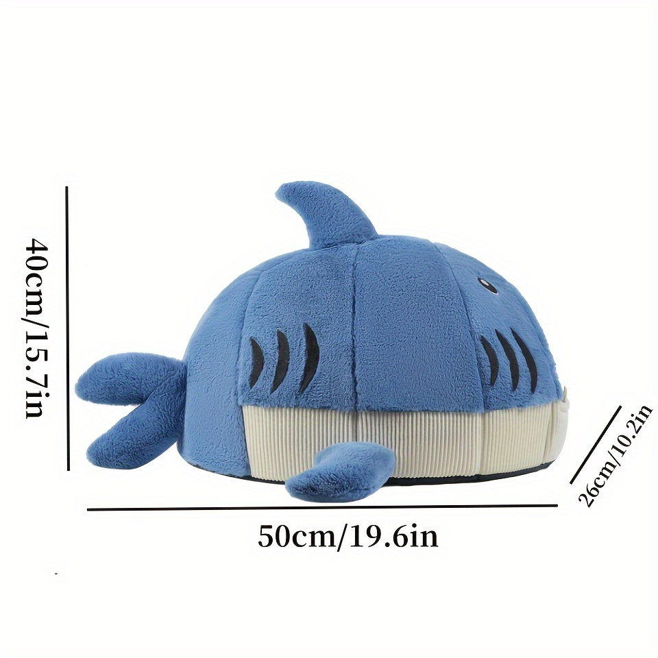 cozy shark shaped pet bed modern thick plush winter den for cats small dogs non assembled durable polyester with paw print   cushioned interior for indoor pets cat bed     cushioned material Product details 2