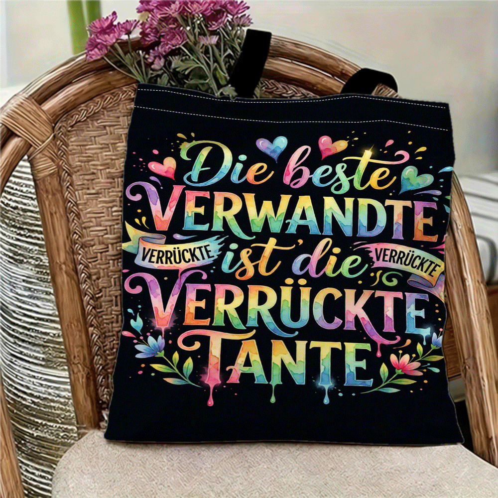 E-shop verrückte Tante bunte superhelle 2D Digitaldruck Canvas Tragetasche - Wiederverwendbare Einkaufs- und Reisetasche, lässige tägliche