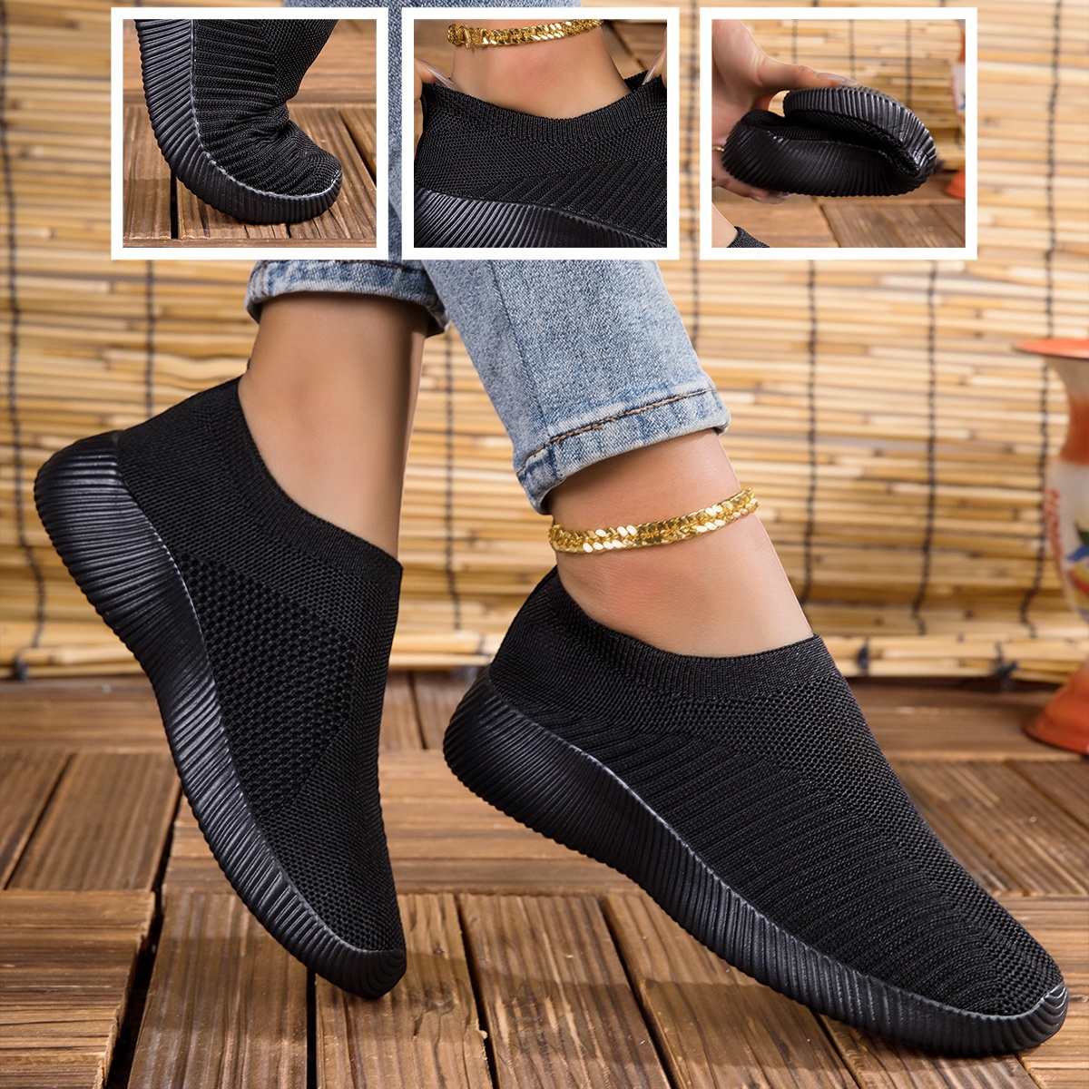 Women's Breathable Knit Slip-On Running Shoes, Lightweight Mesh Athletic Sneakers, Non-Slip Cushioned Walking Shoes for Jogging, Fitness, Outdoor & Daily Wear, Comfortable Sock-Fit Design, Durable Shock-Absorbing Outsole