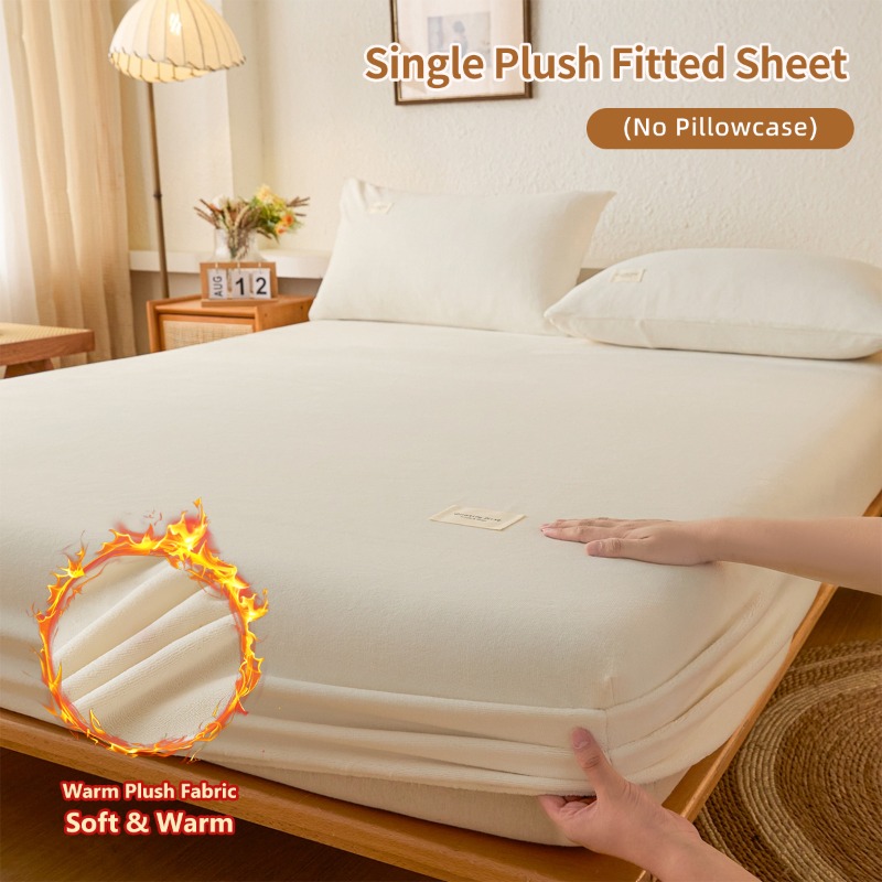 Image of 2-pack Plush Fitted Sheets, Warm Winter Fleece Bed Sheets, Deep Pocket Mattress Cover, Machine Washable Cozy Bedding, Christmas Gift For Home