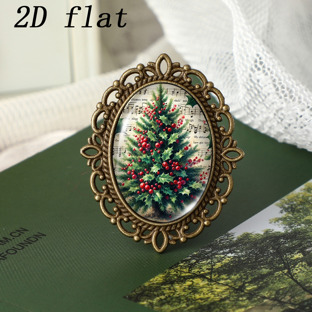 TEMU Distintivi in vetro ovale 1 pz con e albero di Natale con , ornamento versatile per abbigliamento e zaini, distintivi unisex cornice a pizzo