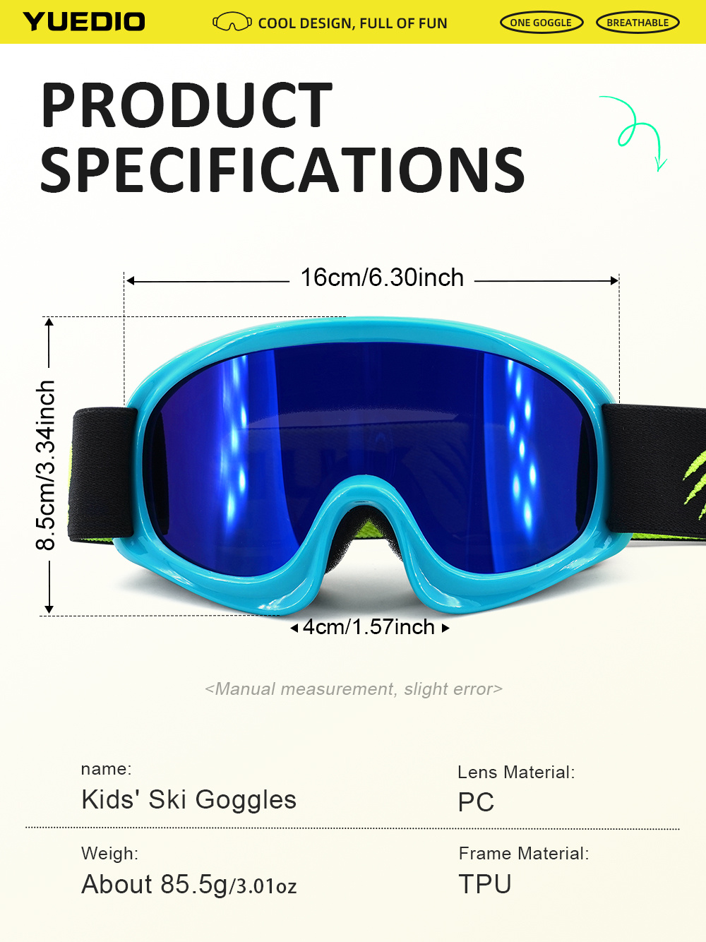 Kids Ski Goggles Youth Snowboard Goggles Childrens Snow Glasses Winter Sports Eyewear TPU Frame PC Lens