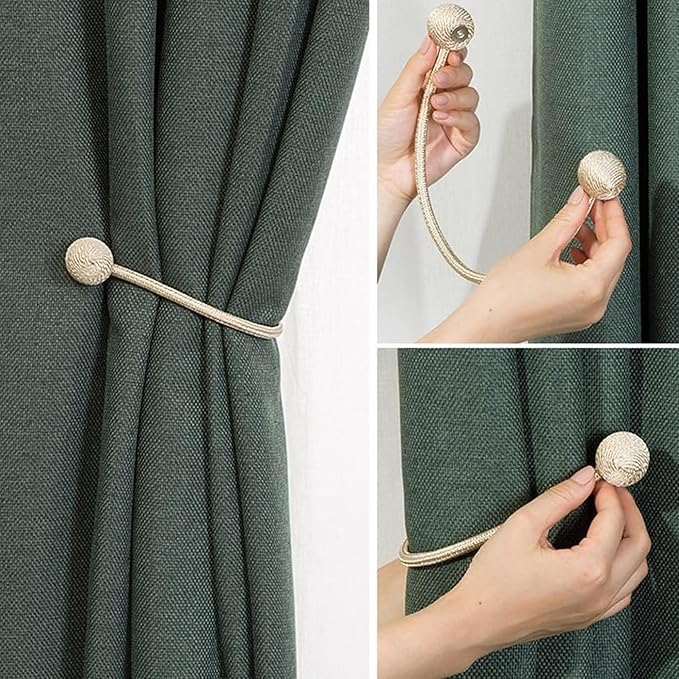 Two Beige Magnetic Curtain Ties, Bohemian Style Curtain Rope Clips, Woven Curtain Fasteners, Suitable for Decorating Curtains in Homes, Offices, And Hotels, Exquisite Curtain Additions