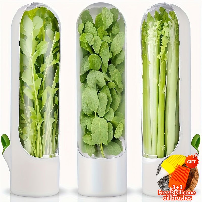 3pcs Herb Preservation Pods, Herb Saver, Herb Fresh-Keeping Vegetable And Coriander Containers Suitable for Refrigerator, Herb Preserving Containers, Used for Mint Refrigerator Storage, Keeps Greens Fresh for 2-3 Weeks, Refrigerator Kitchen Supplies