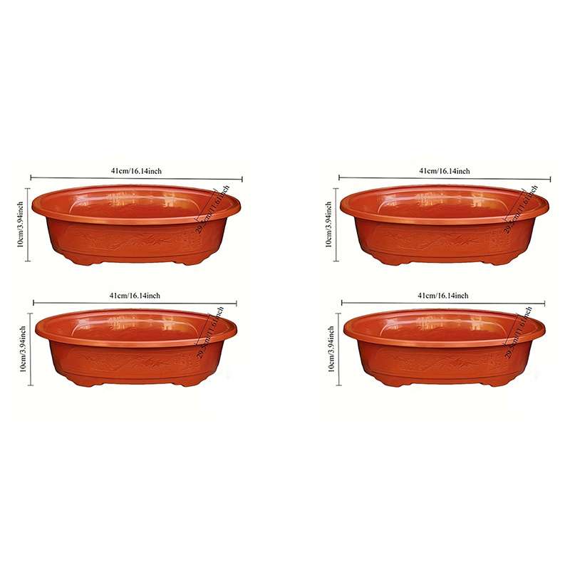 TEMU 4 Piezas de Macetas Bonsái de Estilo Chino de Resistencia con Agujeros de Drenaje - Maceteros Ovalados de Plástico para Uso Interior/Exterior, -
