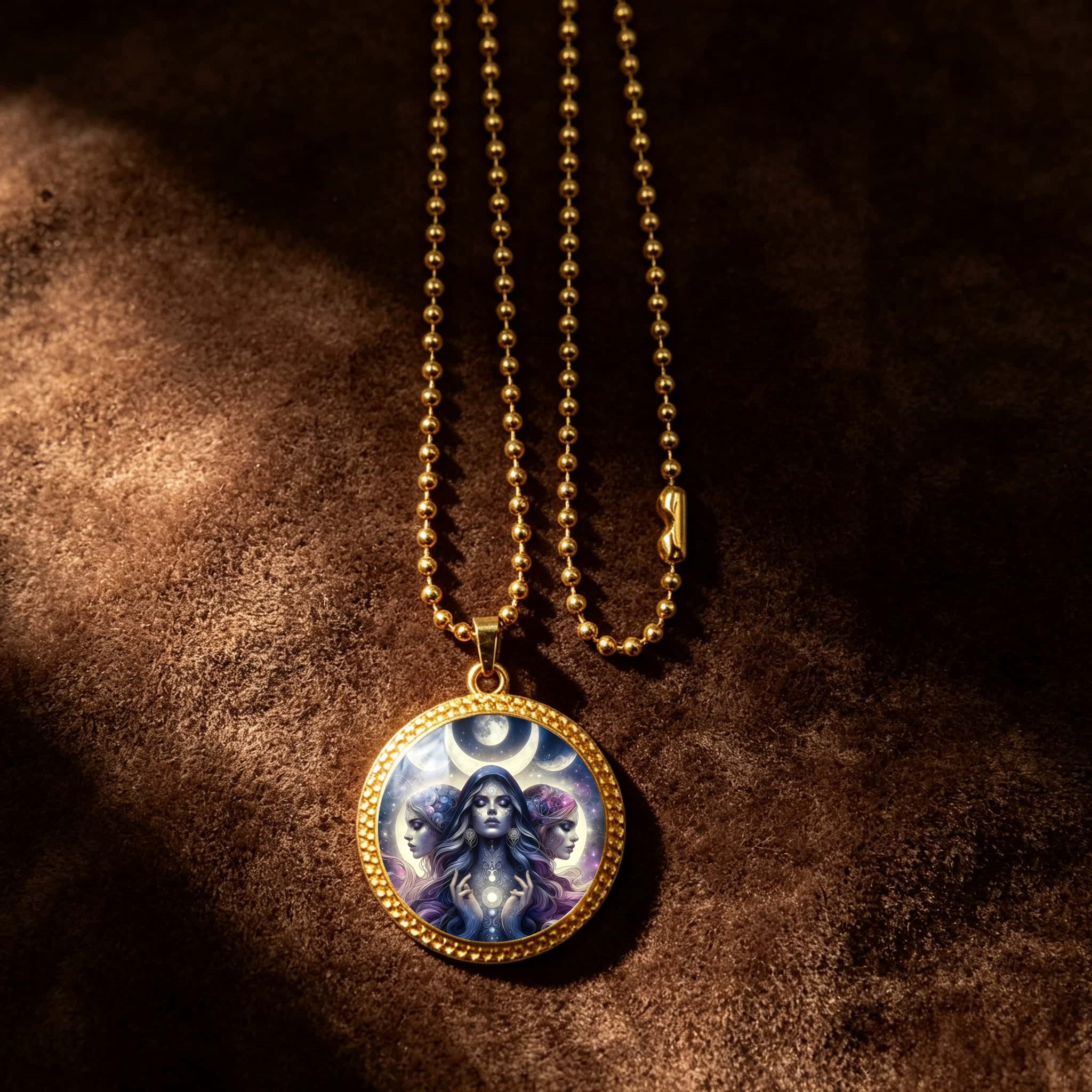 Women's Retro Wicca Three-Phase God Round Plate Necklace