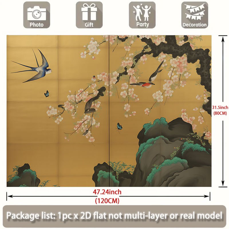 TEMU 2d Flat, 2d Flat Banner 1pc, Japanese-style Folding Screen Depicting , , And Landscape, For Events, Wedding, Birthday Party, Coming-of-age,