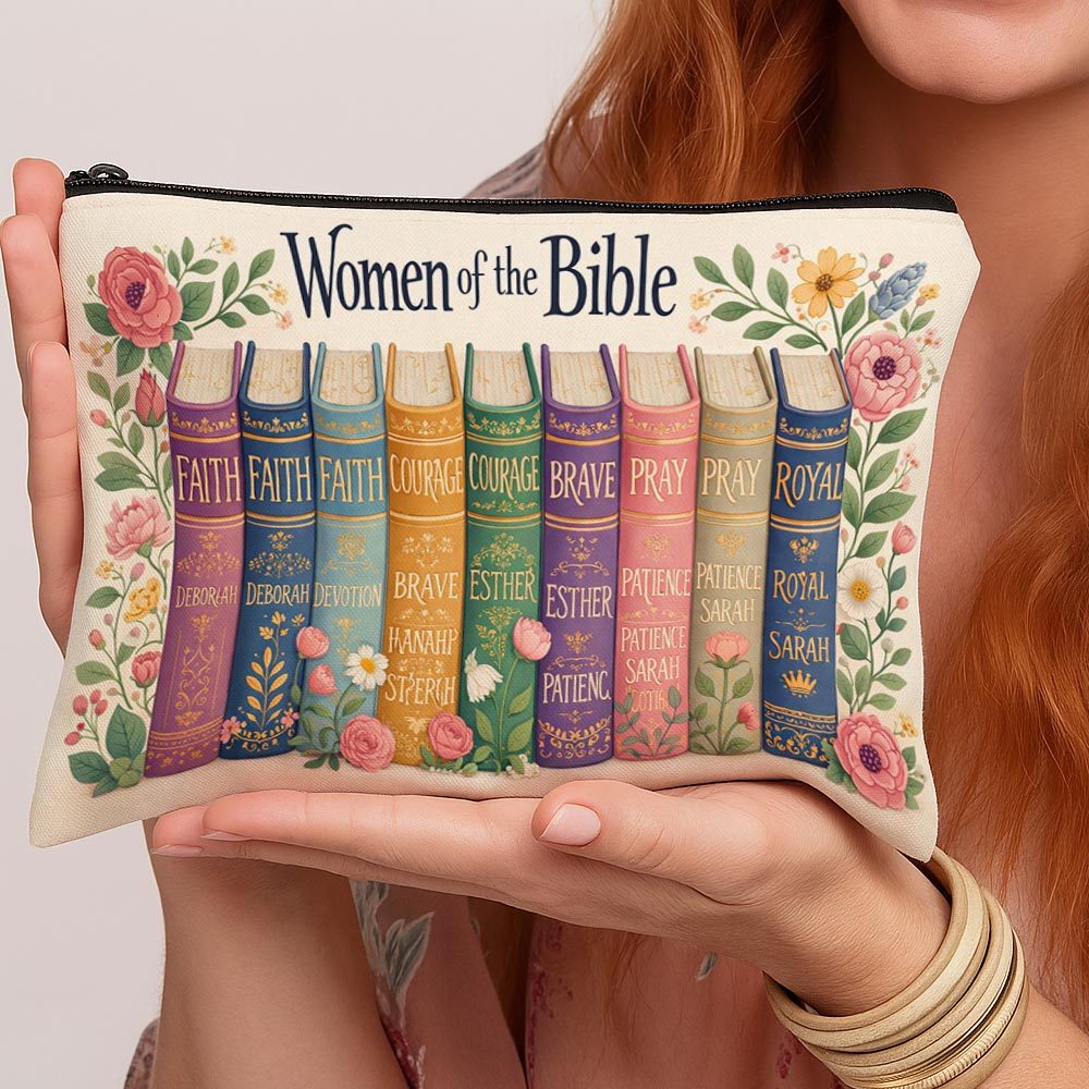 TEMU 1pc Vintage Decorative Illustration Printed Makeup Bag – Bible Women Floral Pattern Lightweight Travel Cosmetic Organizer, Portable Toiletry Bag