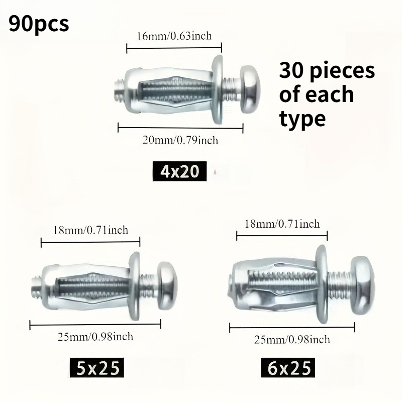 TEMU 90pcs Set Of Expansion Nuts And Screws - Flanged/blind Rivet Nuts With Cross , Suitable For Hollow Sheet Metal M4, M5, M6, Durable Metal
