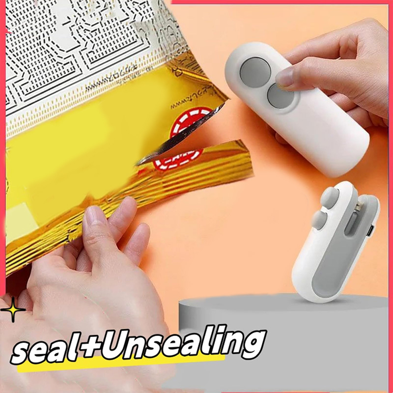 

2pcs Mini Bag Sealer With Cutter & Magnet - Portable Handheld Rechargeable Thermal Vacuum Food Sealer For Snacks And Storage, White