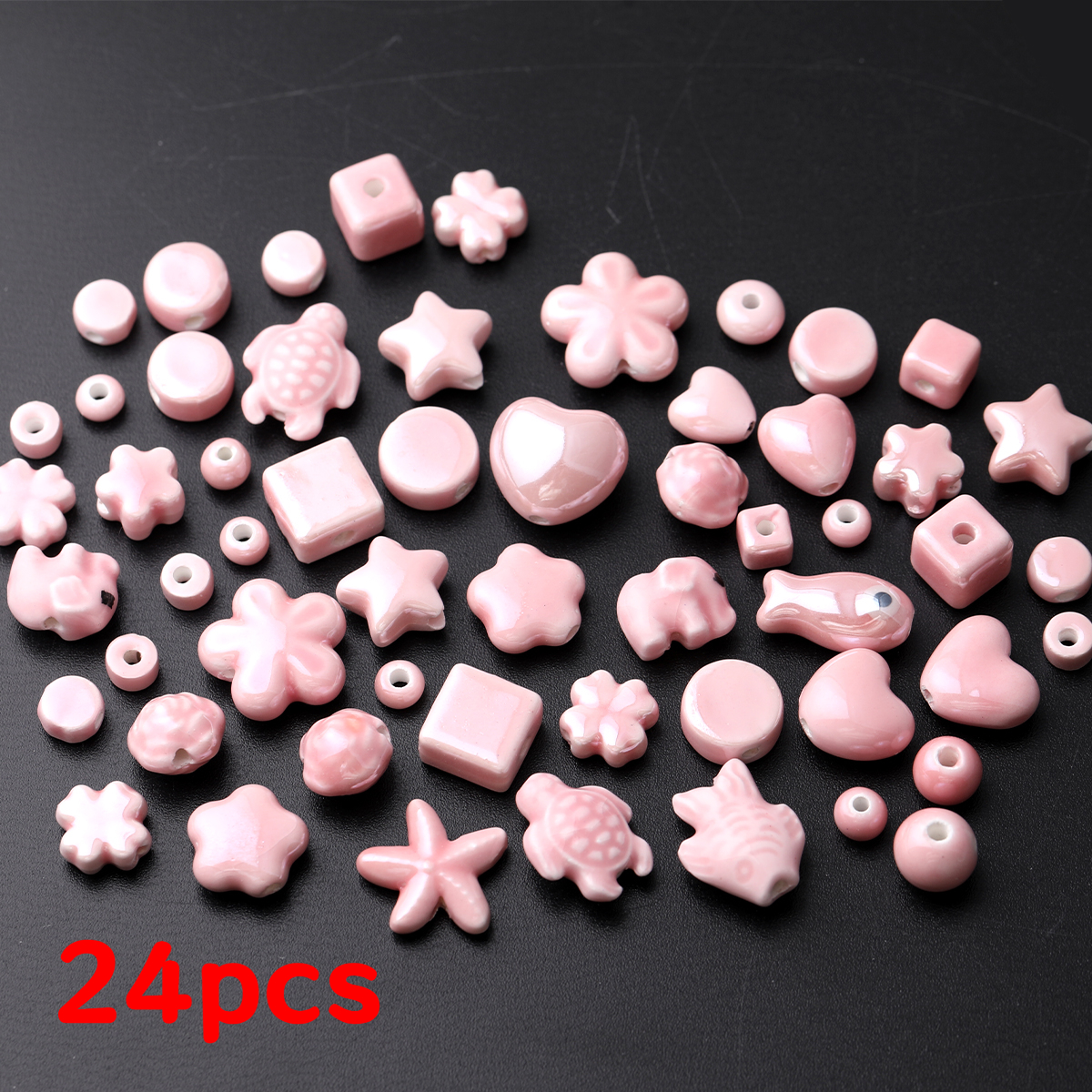 TEMU 12pz/24pz Perline in Ceramica di Forma Casuale, Diverse Dimensioni, , , , , Fiori, Forma di Animale, Perline Distanziatrici Sciolte e