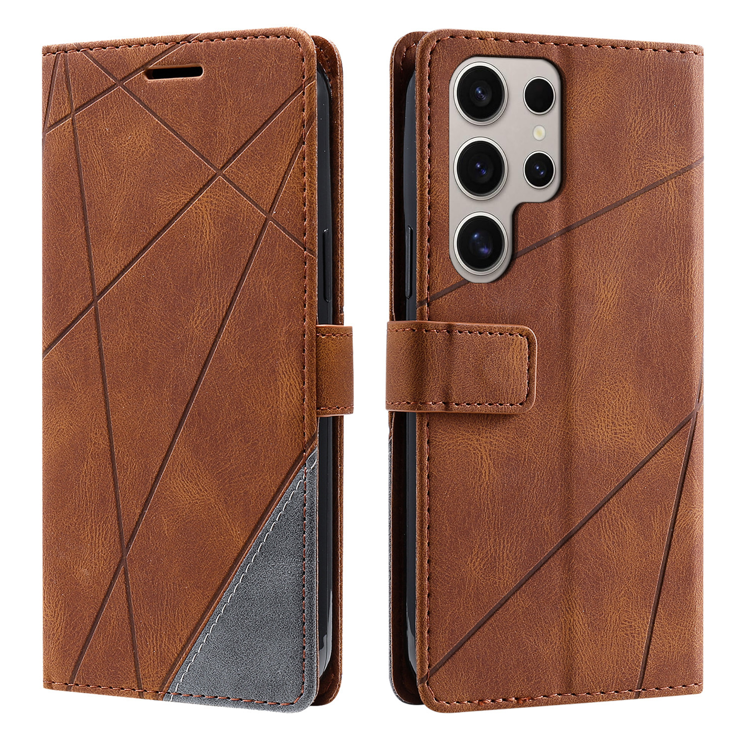 Phone Case: Wallet Case For Galaxy S25 Elegant Geometric Pattern Faux Leather - Credit Card Slots, Photo Frame & Wrist Strap Included