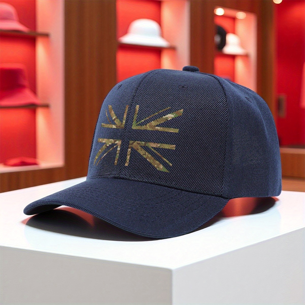 1pc withmtp   baseball cap british flag hat with adjustable strap lightweight polyester for men women casual streetwear uk national day celebrations black background machine washable street style accessory fashionable print adjustable navy blue 0