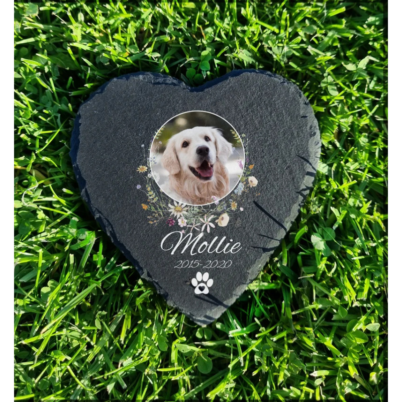 Heart-Shaped Pet Memorial Stone with Custom Photo and Text