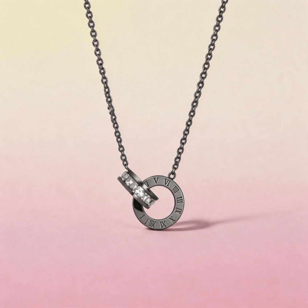 Women's Dual Interwoven Circular Necklace in Hypoallergenic Stainless Steel