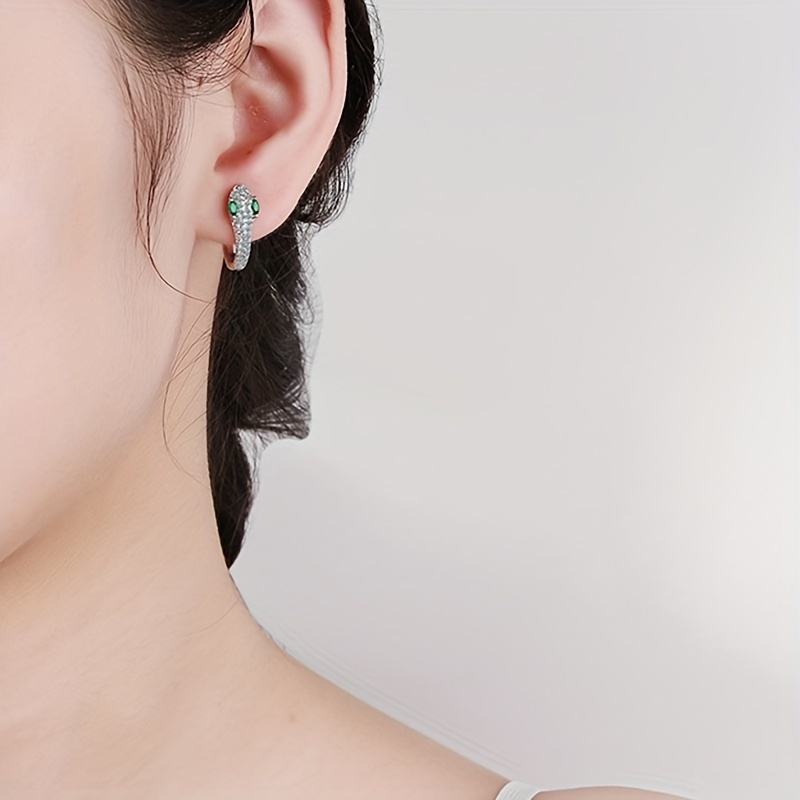 Snake Shaped Hoop Earrings with Green & Clear Gemstones