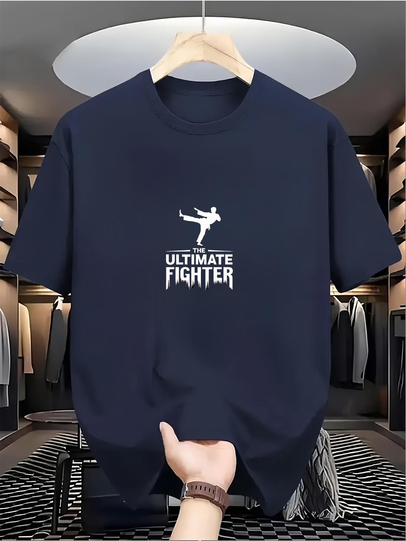 Men   Fighter MMA T-Shirt - Iconic Print, 100% Polyester Soft Breathable Loose Fit Tee Suitable for Summer Workouts, Gym & Casual Wear,   Apparel for Training and Everyday Use