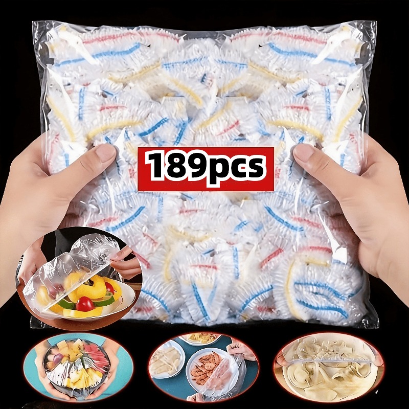 Image of Food Storage Covers 189-pack Transparent Stretchable Sealing Bowl Lids Dust-proof Fresh Lock Suitable For Fruits Vegetables Leftovers Kitchen Picnic Bbq Birthday Wedding Back-to-school Gifts