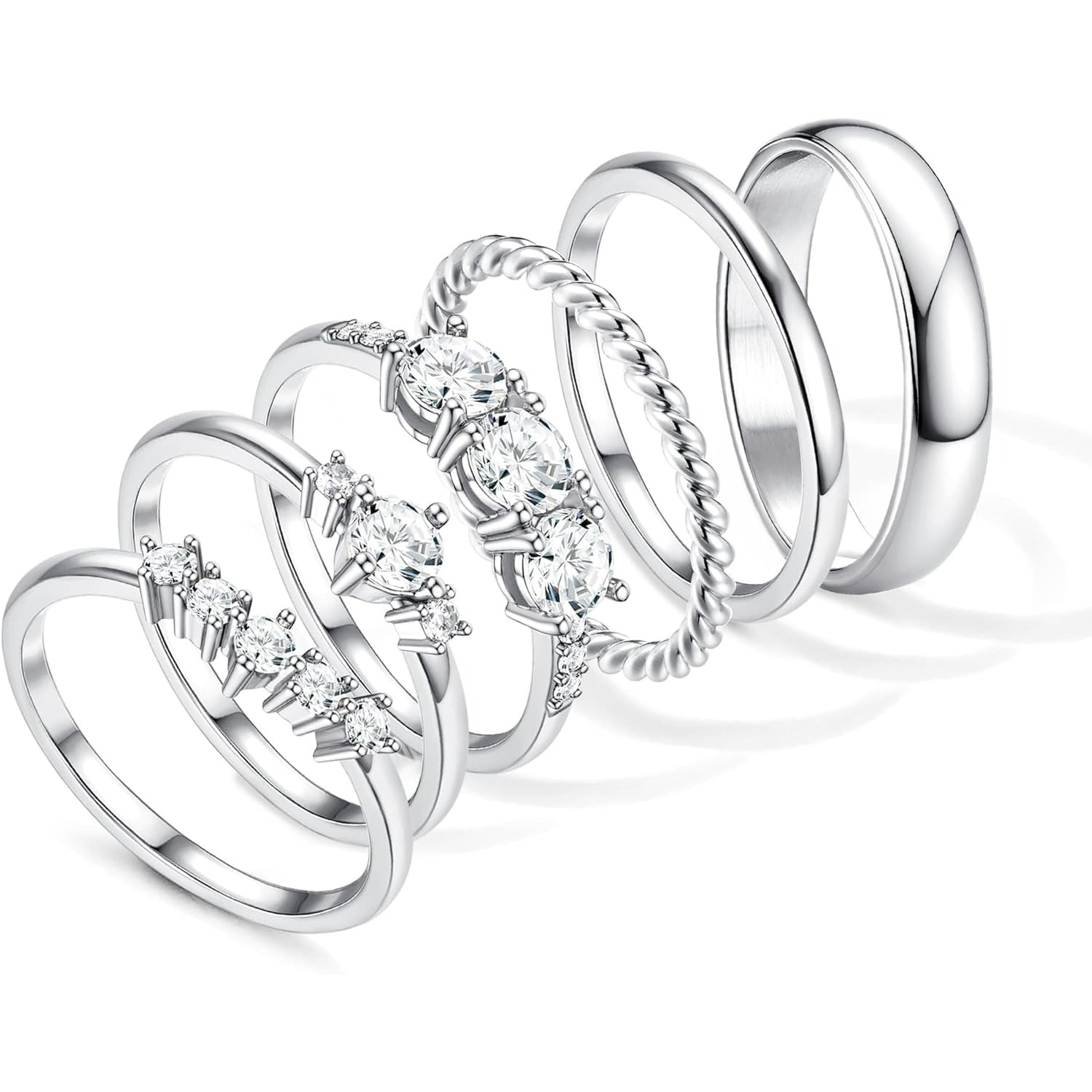 Image of Set Of For Women, Featuring Non-tarnish Stackable Designs. Delicate Thin Thumb Rings Are Trendy Statement Pieces Suitable For Promise, Wedding, And Engagement Bands, In Sizes 6 To 10
