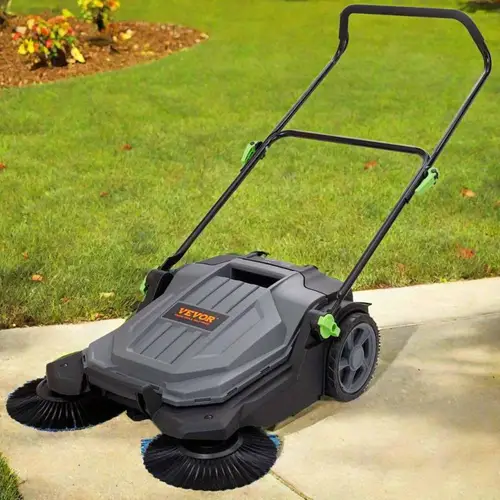 manual push floor sweeper with 25 6 inch cleaning width and 5 gallon waste container adjustable handle for walkways yards garages and patios