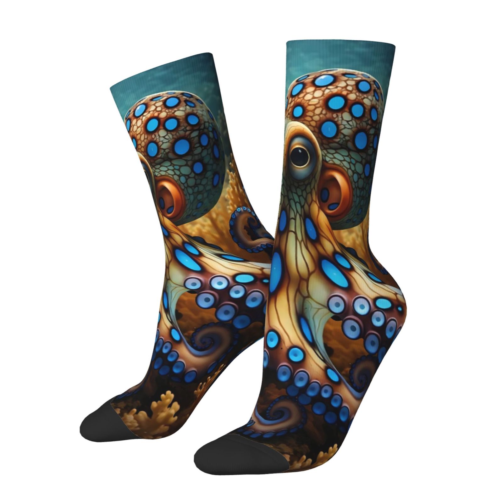 TEMU Unisex Outdoor Socks With Octopus Print, Mid-calf Length, Machine Washable, Comfortable And Breathable, Stylish For Outdoor Sports Enthusiasts,