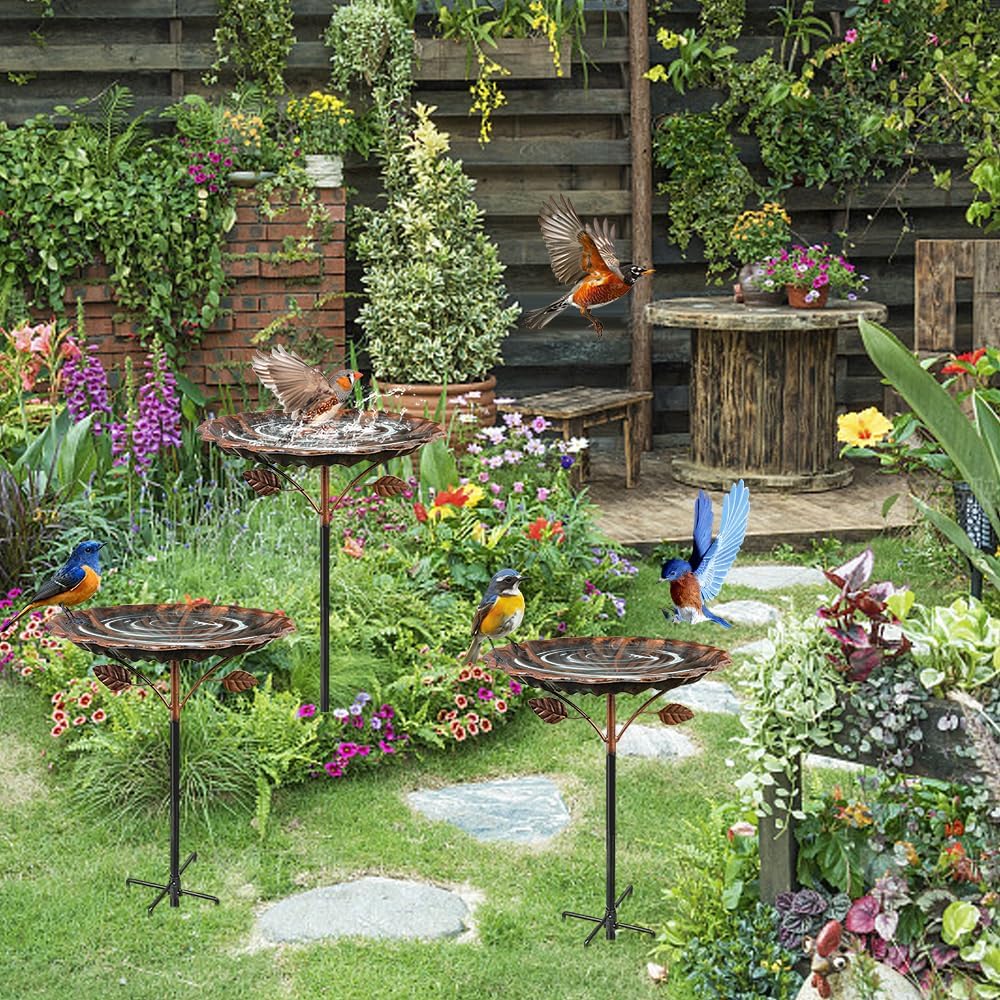 Image of Outdoor Garden Bird Bath Stand, Hand- Standing Design With Stable 5-claw Base And Detachable Copper-colored Basin. Elegant Handcrafted Details, Ideal Yard Decor And Perfect Gift For Bird Lovers.