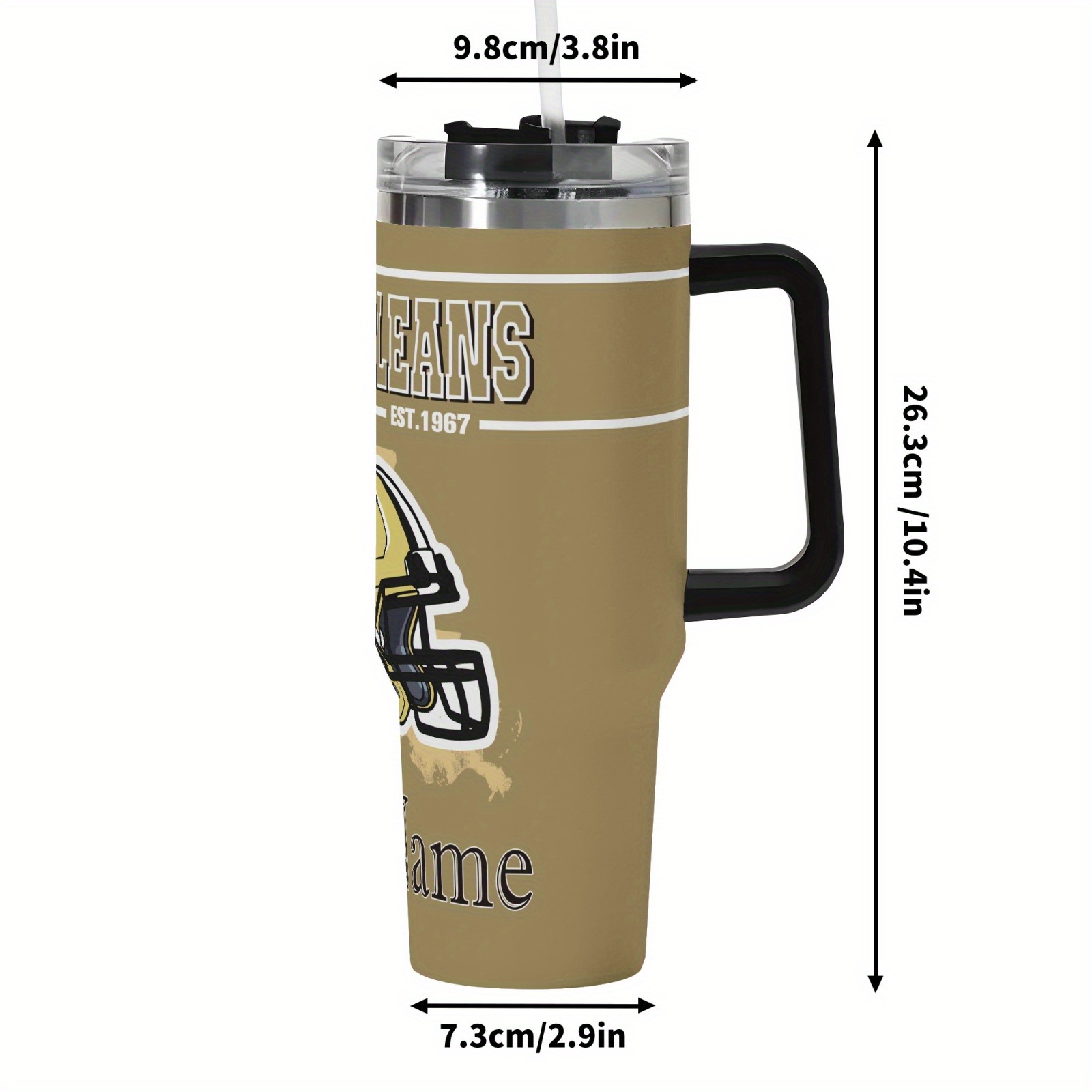 customizable new orleans football 40oz stainless steel tumbler with lid straw personalized name vacuum insulated reusable travel mug for coffee   perfect gift for fans car cup holder   home or   area hand wash   coffee mug   decor stainless steel tumble 5