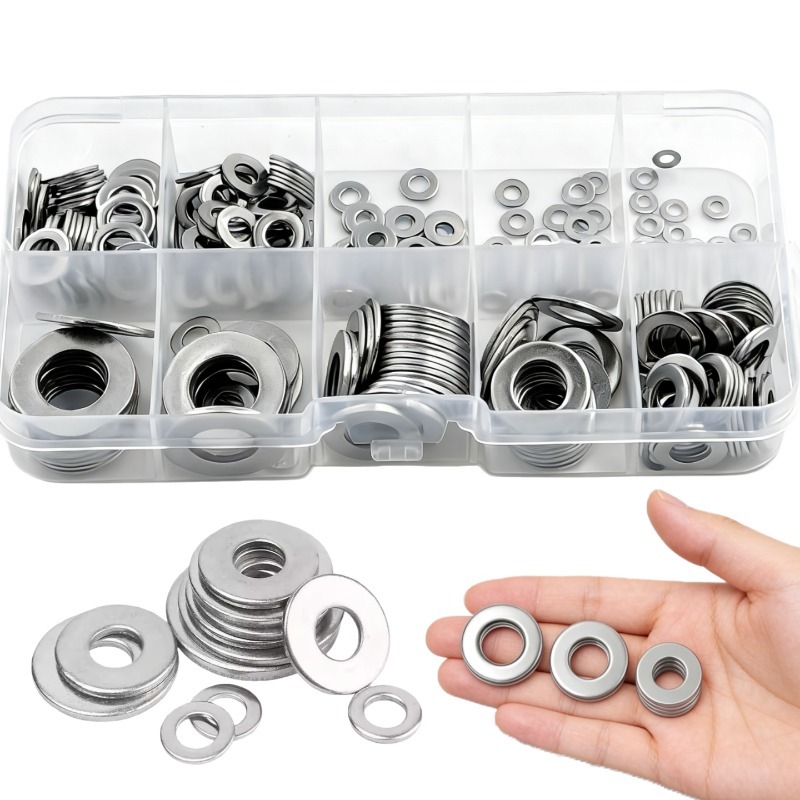 TEMU 620pcs Flat Washer Set (m2-m12) With Case - Heavy Duty Lock Washers, High Collar Washers, Polished , Suitable For And Screw Fastening,