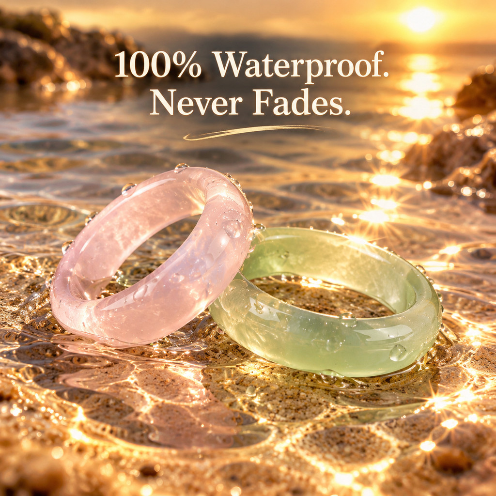 2pcs Pink & Green Agate Natural Stone Band Ring Set, Stackable