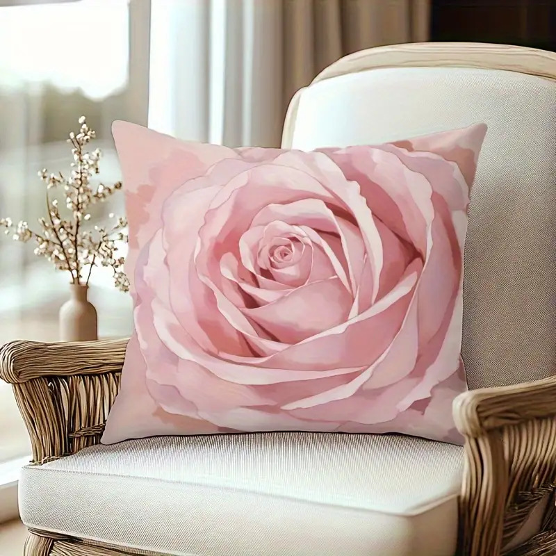 TEMU 1pc Pink Rose Pillowcase - Soft Polyester Decorative Pillow Cover With Zipper Closure, Pattern, Smooth Polyester Velvet Fabric, Single-sided