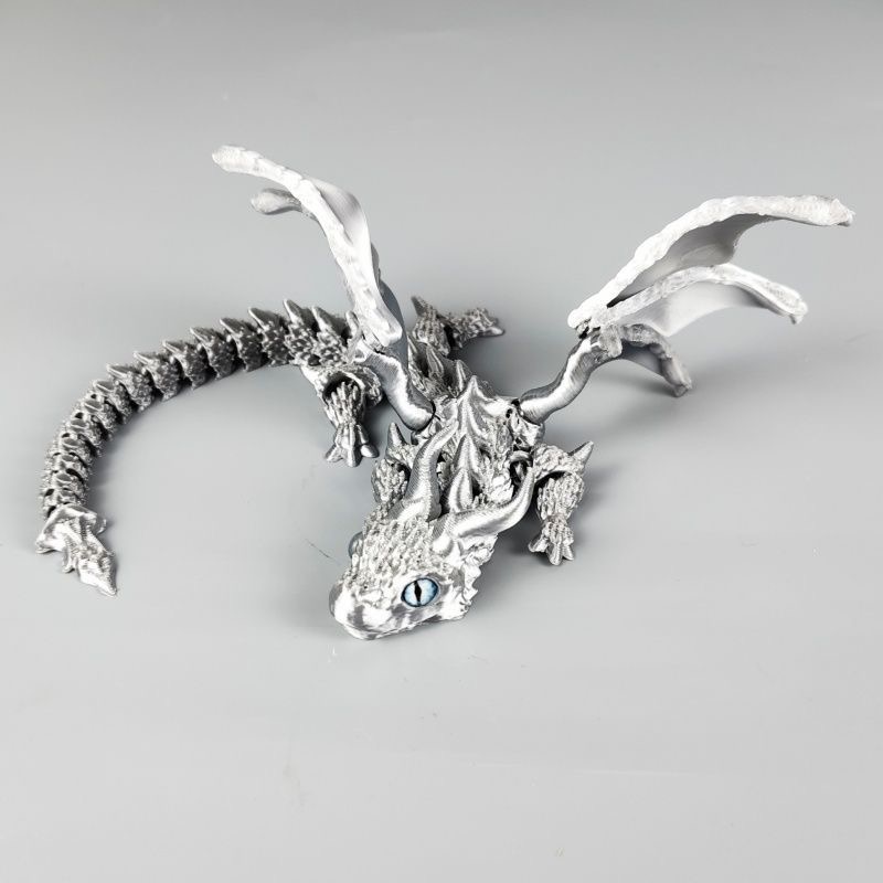 TEMU Statue de dragon fantaisie rose et blanc imprimée en 3D, détails de écailles et d'ailes avec des couleurs d'yeux aléatoires, modèle de créature