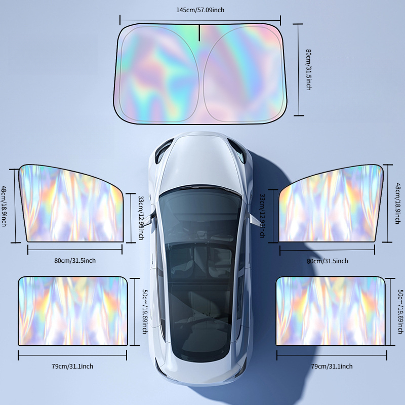 Image of 5pcs Magnetic Car Sunshade Set - Universal Silvery-grey Heat-insulating Blackout Window Shades (portable, No-install Design)