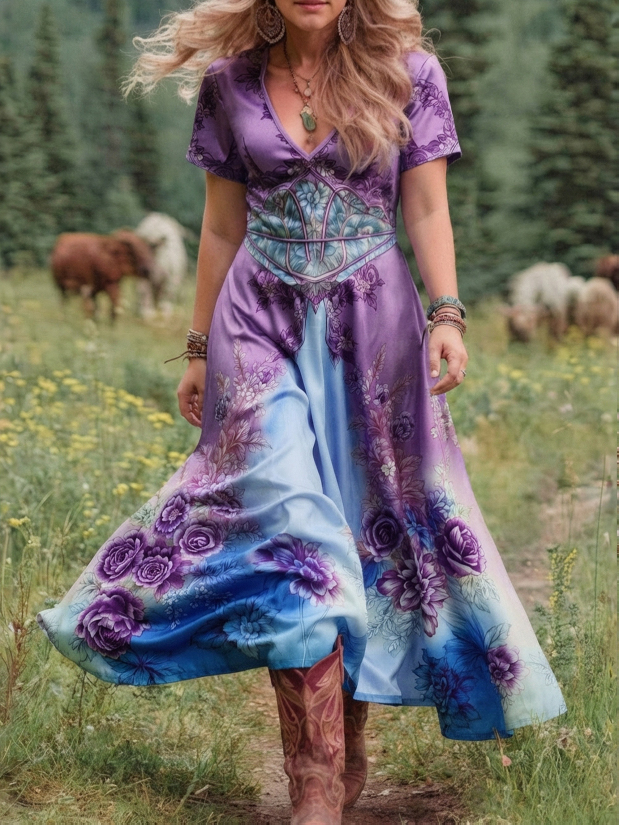 purple and green dress Green
